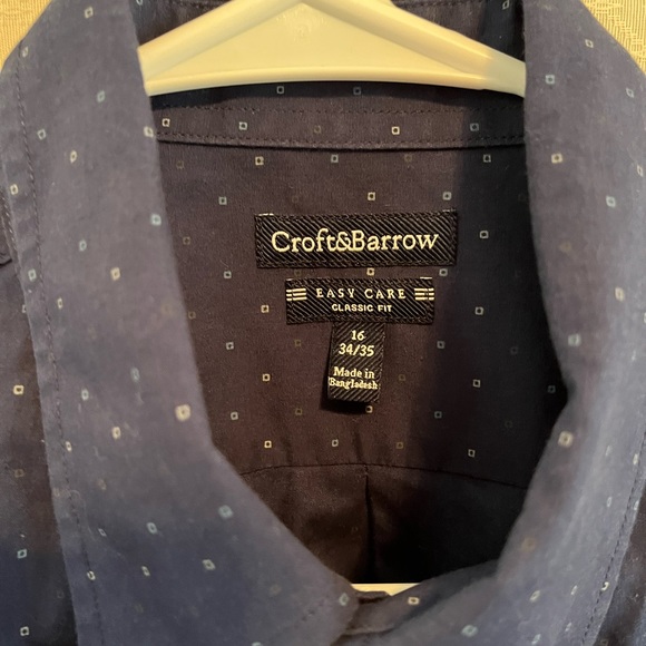 Mens (16) 34/35 Classic Fit CROFT & BARROW NAVY BLUE BUTTON UP SHORT SLEEVED - Picture 5 of 6
